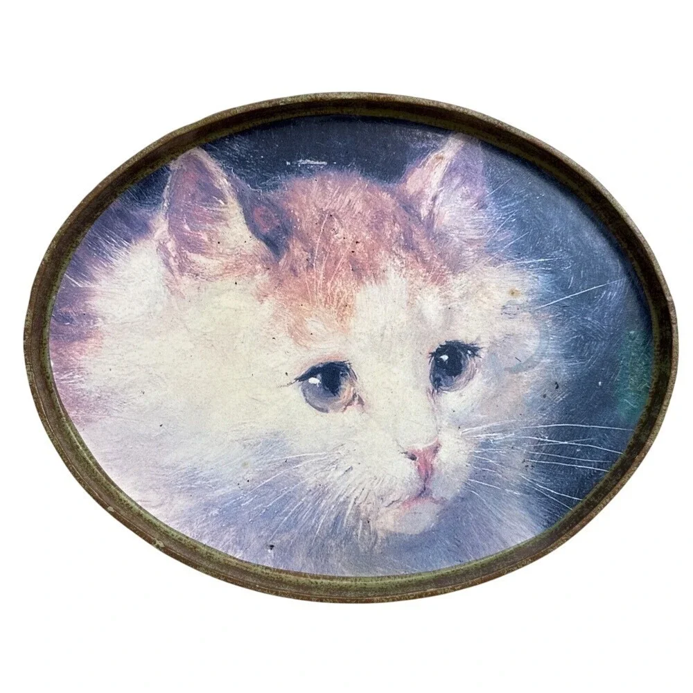1995 Clay Art San Francisco Decoupage Art Fluffy Cat Vanity Tray